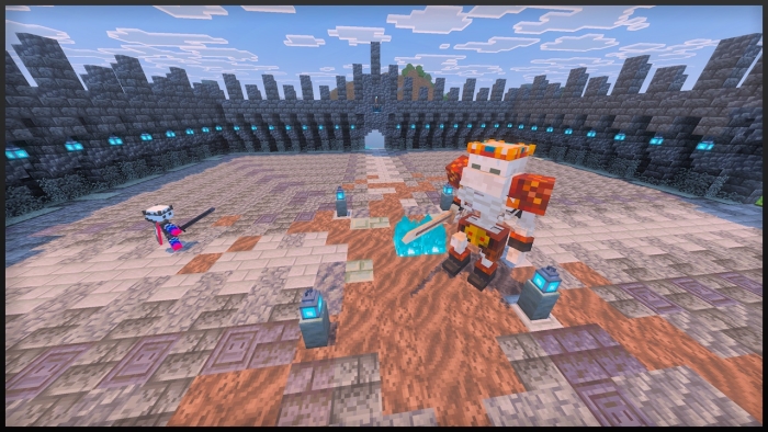 Skeleton King boss in arena battle.