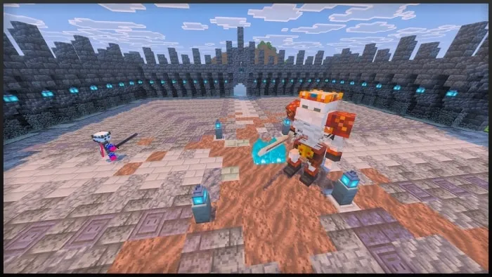 Skeleton King boss in arena battle.