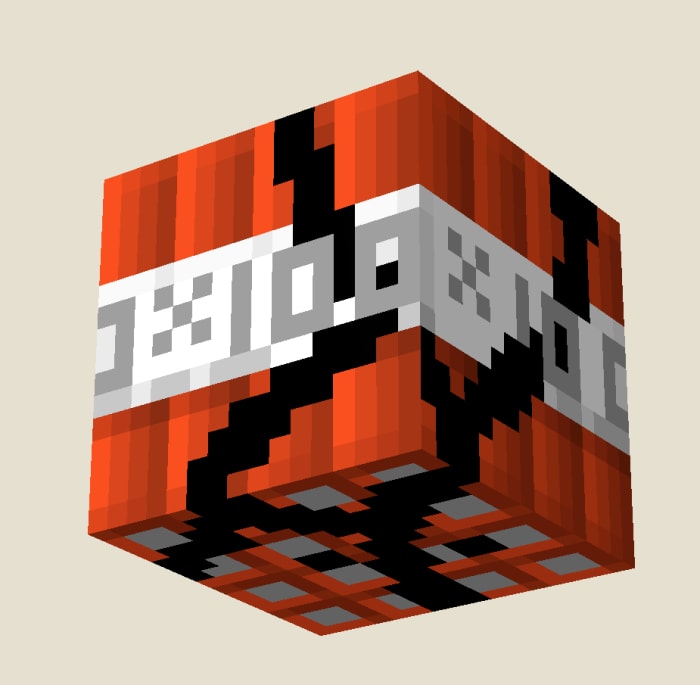 Blocky TNT with pixelated design.