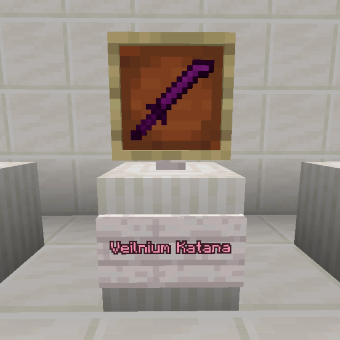 Veilnium katana displayed in frame.
