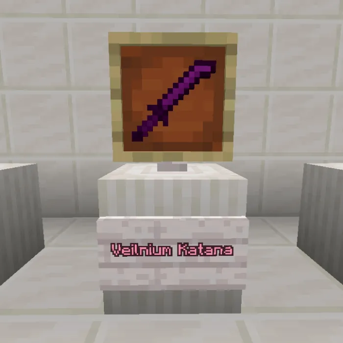Veilnium katana displayed in frame.