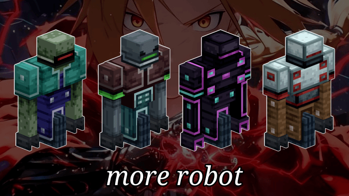 Four blocky robots with unique designs.