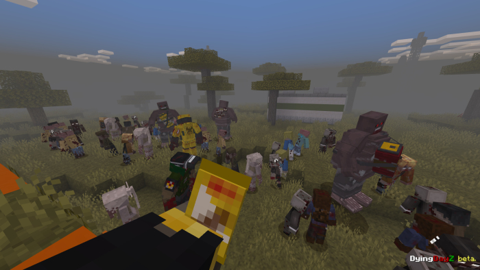 Pixelated characters in a foggy field.
