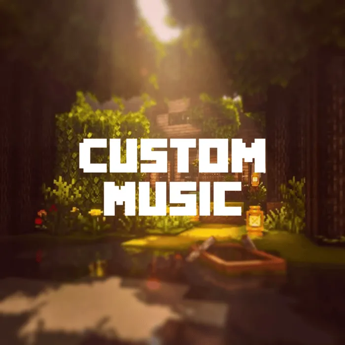 Custom Music text over forest scene.