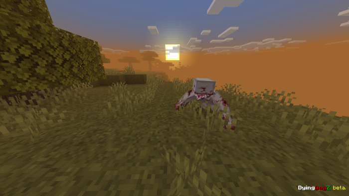 Zombie creature at sunset in a grassy field.