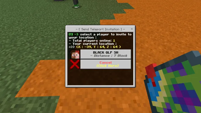 Teleport invite screen with map.