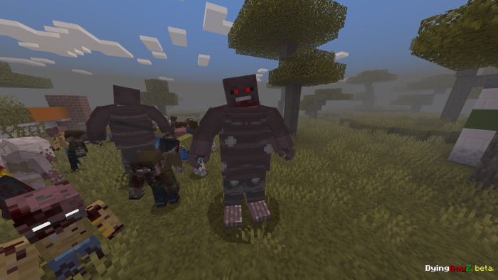 Blocky zombies in a grassy landscape.