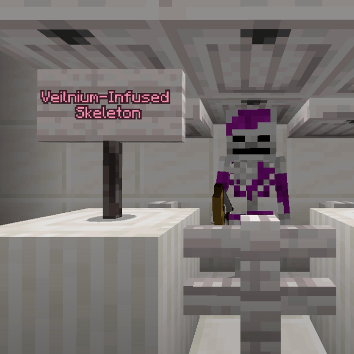Veilnium-infused skeleton in a cage.