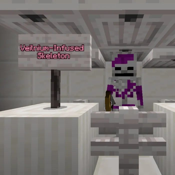 Veilnium-infused skeleton in a cage.