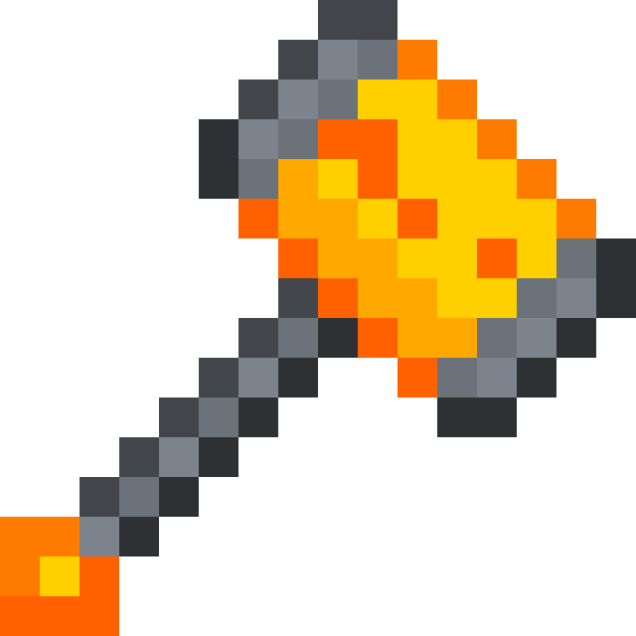 Pixelated hammer with orange head.