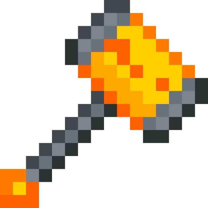 Pixelated hammer with orange head.