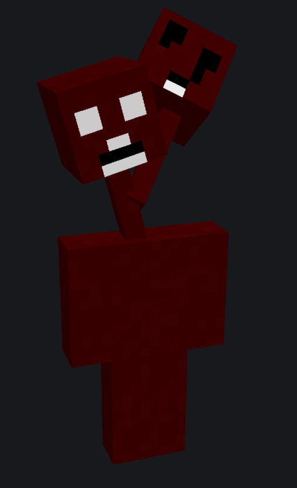 Two-headed red blocky creature.