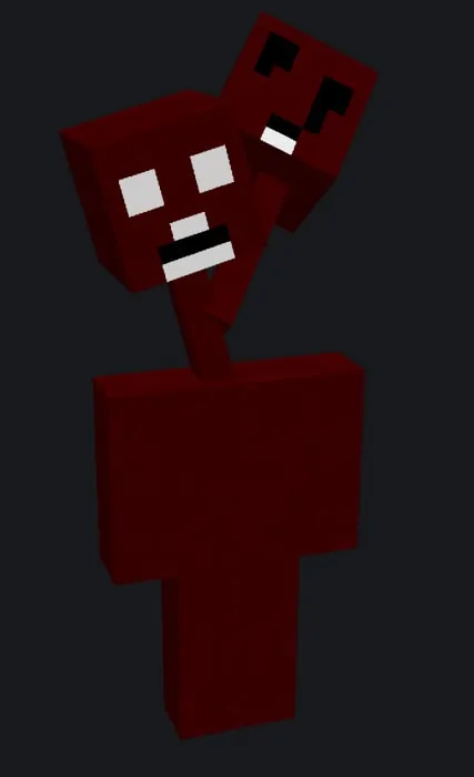 Two-headed red blocky creature.