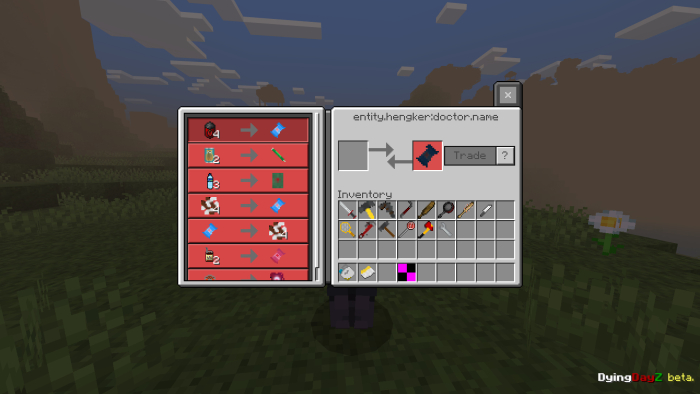 Game trade interface with inventory items.