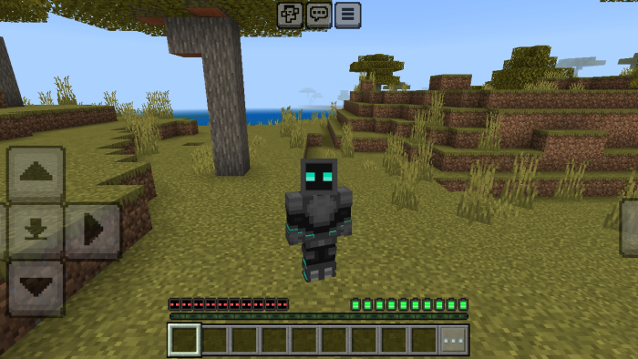 Robot character in a grassy landscape.
