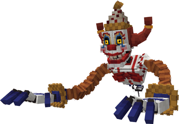 Creepy clown character with outstretched arms.