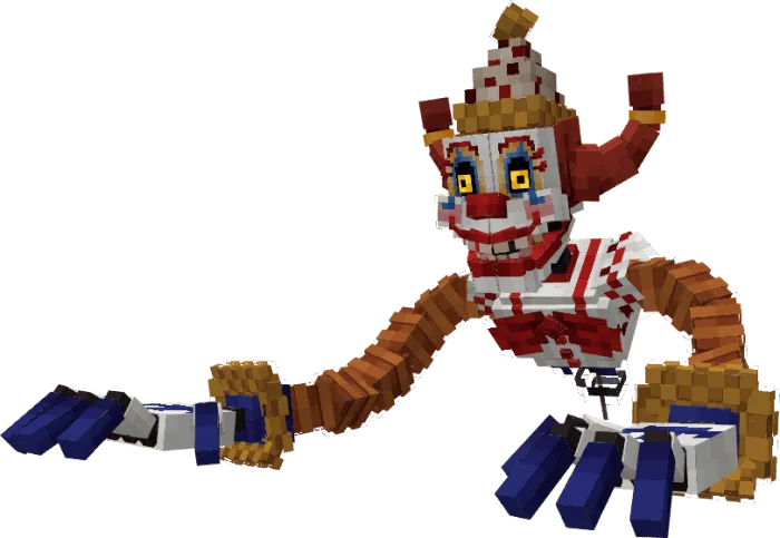Creepy clown character with outstretched arms.