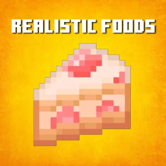Pixelated cake slice on yellow background.