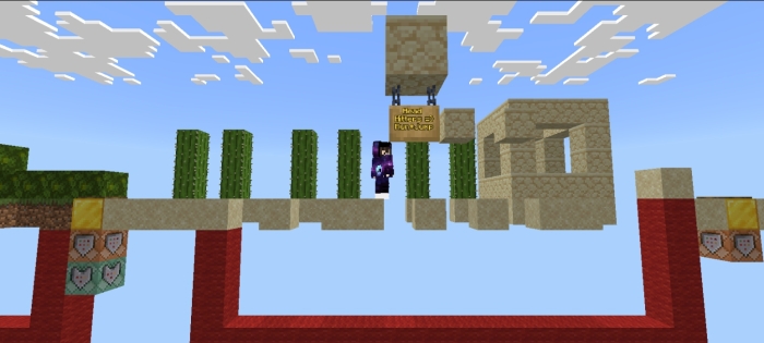 2D parkour map with cacti and structures.