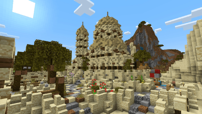 Sandstone towers in a desert landscape.
