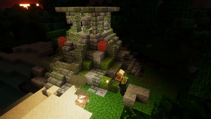 Ancient stone structure in a forest.