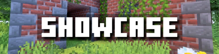 SHOWCASE text on pixelated background