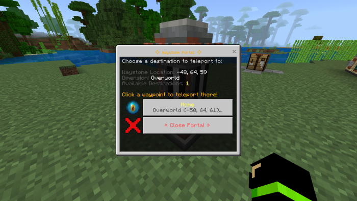 Waypoint portal menu in a grassy area.