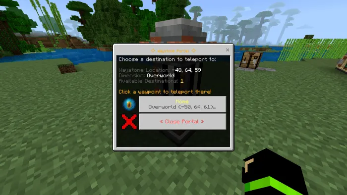 Waypoint portal menu in a grassy area.