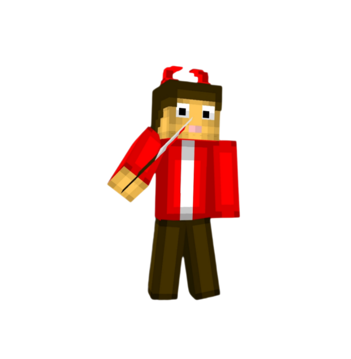 Blocky character with horns and knife.