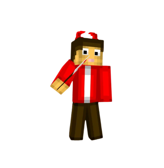 Blocky character with horns and knife.