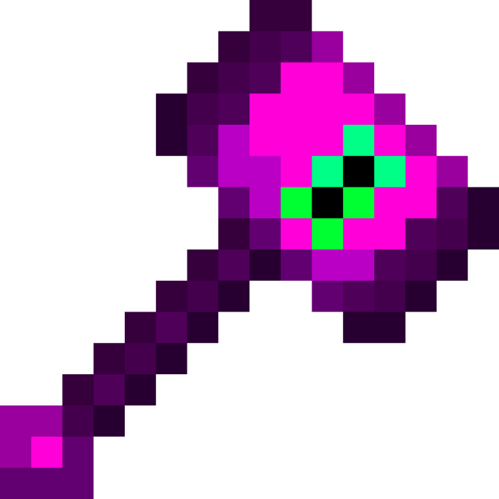 Pixelated purple and pink hammer.