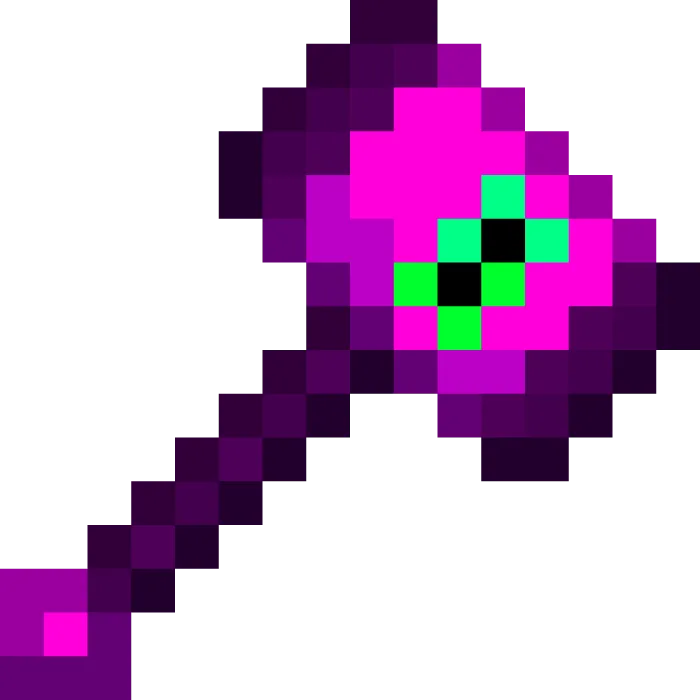 Pixelated purple and pink hammer.