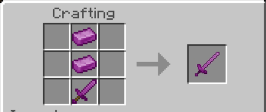 Crafting recipe for a purple sword
