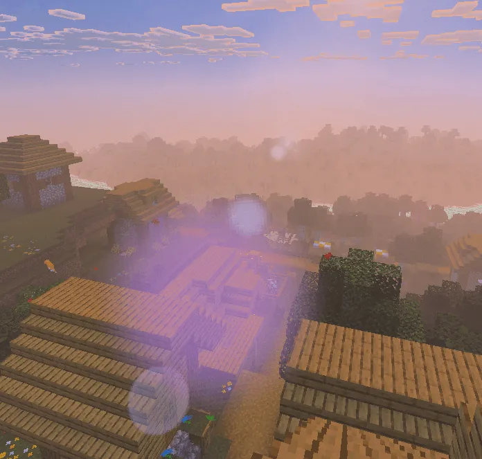 Sunset village with enhanced lighting effects