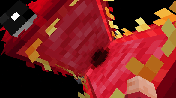 Pixelated creature with open mouth.
