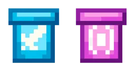 Blue and purple pixelated potions.