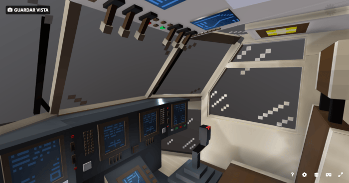 Blocky helicopter cockpit with digital panels
