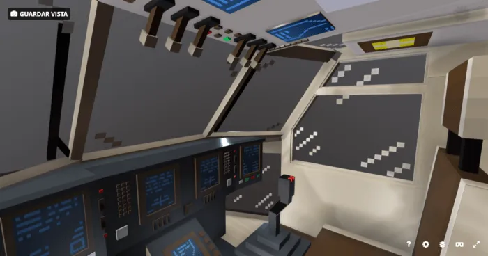 Blocky helicopter cockpit with digital panels