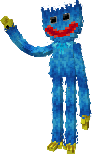 Blocky blue character with red smile.
