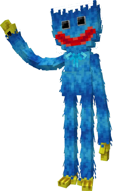 Blocky blue character with red smile.
