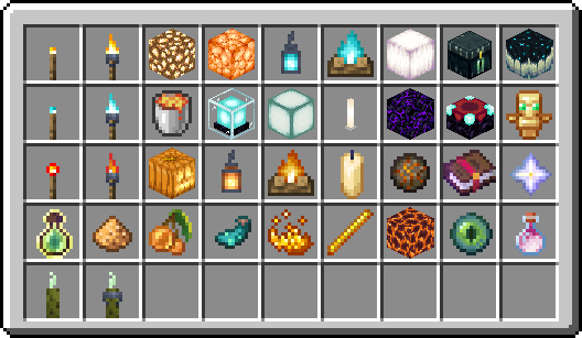 Grid of various light-emitting items.