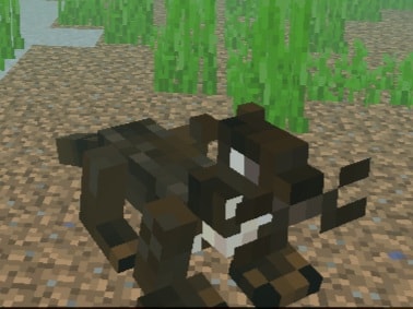 Blocky capybara by a riverbank with plants