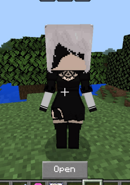 Pixelated character in a black outfit.