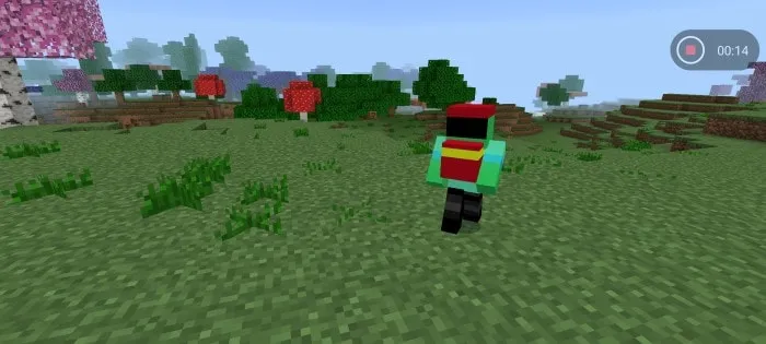 Character running in grassy game world.