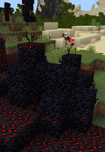 Dark, glowing infected blocks in a desert.