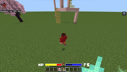Character exploring a grassy open area with HUD