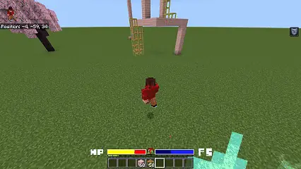 Character exploring a grassy open area with HUD