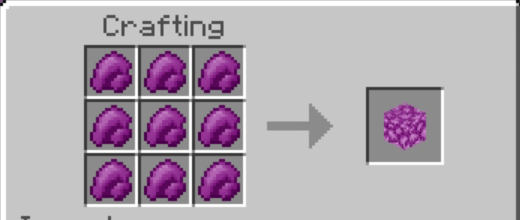 9 purple ore pieces crafting a block