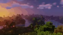 Sunset over vibrant blocky landscape