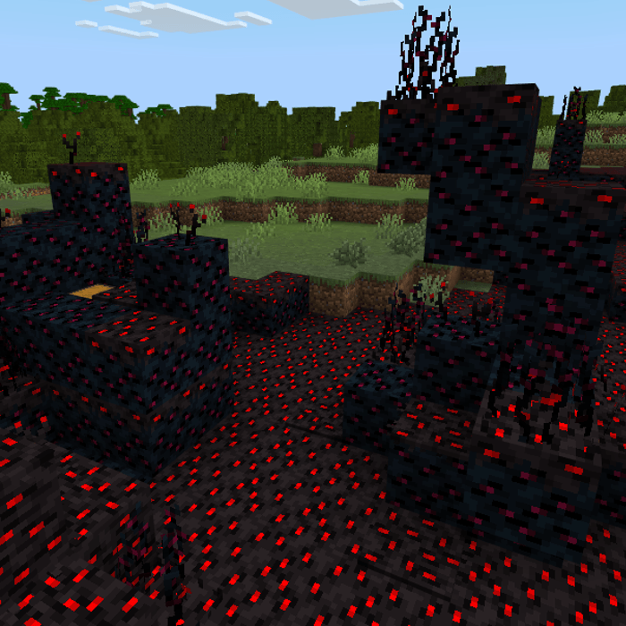 Corrupted terrain with glowing red infection.